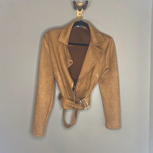 Cropped Brown Suede Jacket with Belt